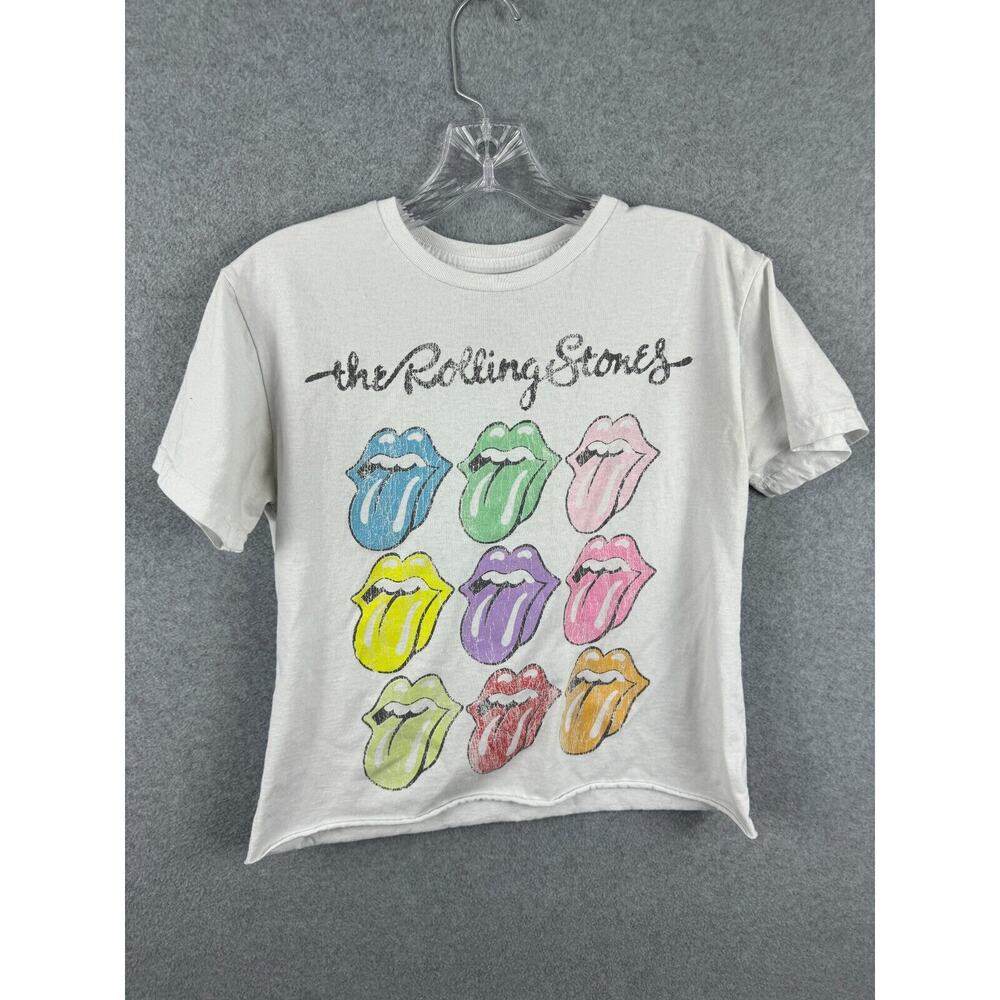 The Rolling Stones Shirt Women's S White Tongue Logo Cropped Tee‎ 80s Rock